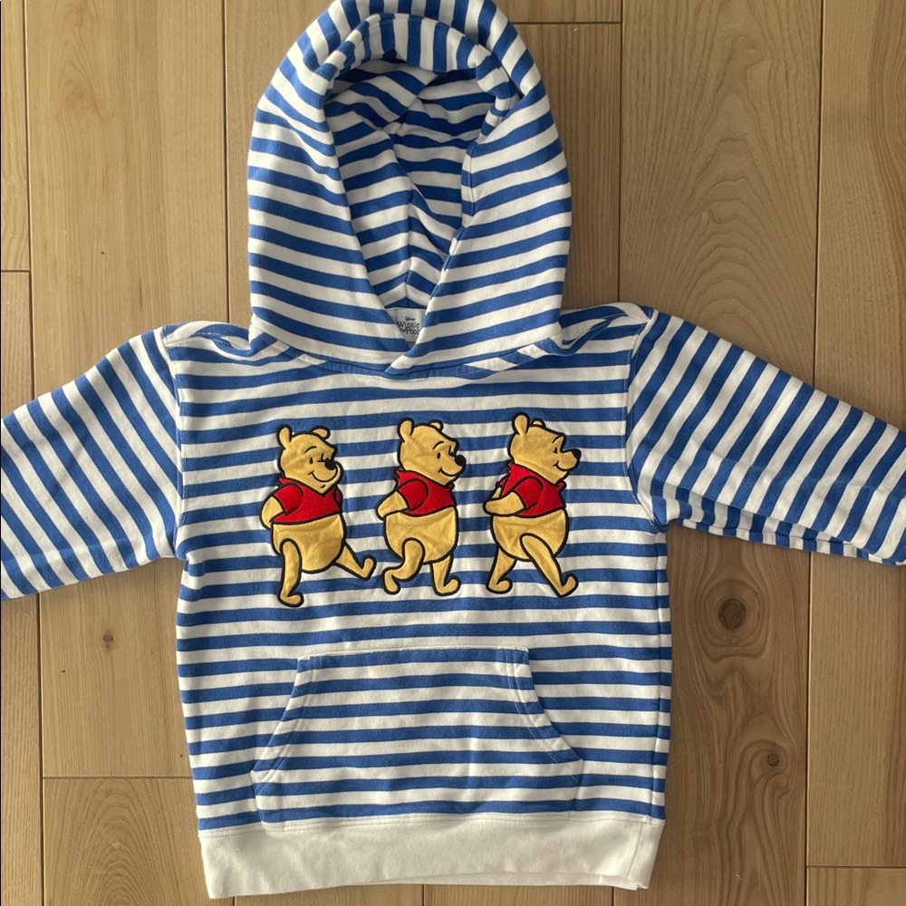Disney Blue and White Striped Hoodie with Pooh Bear